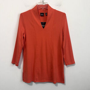 Rafaella Studio Knit Top S Shirt Citrine Orange V Neck Pullover 3/4 Sleeve‎ NEW